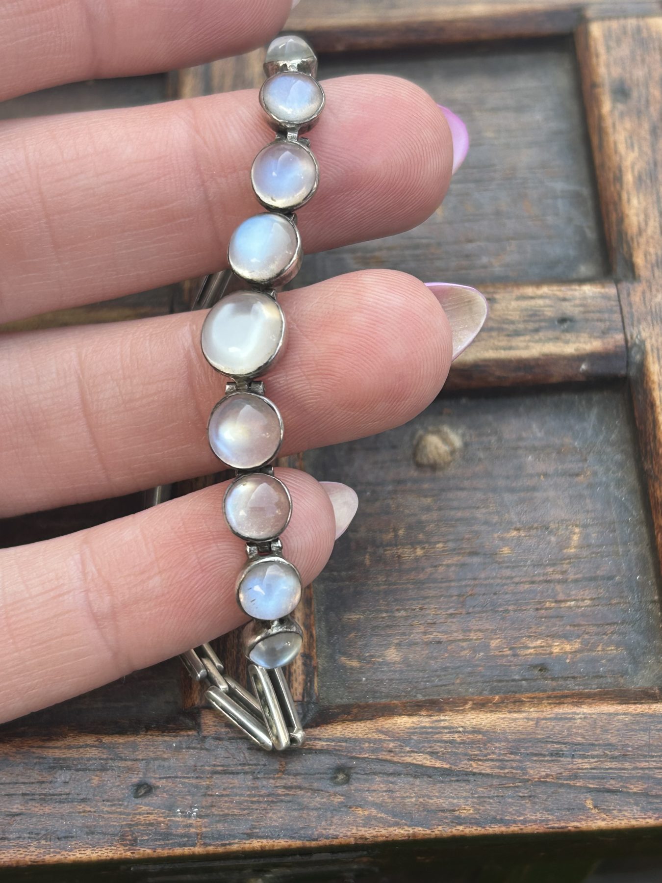 Antique silver moonstone bracelet - Image 10