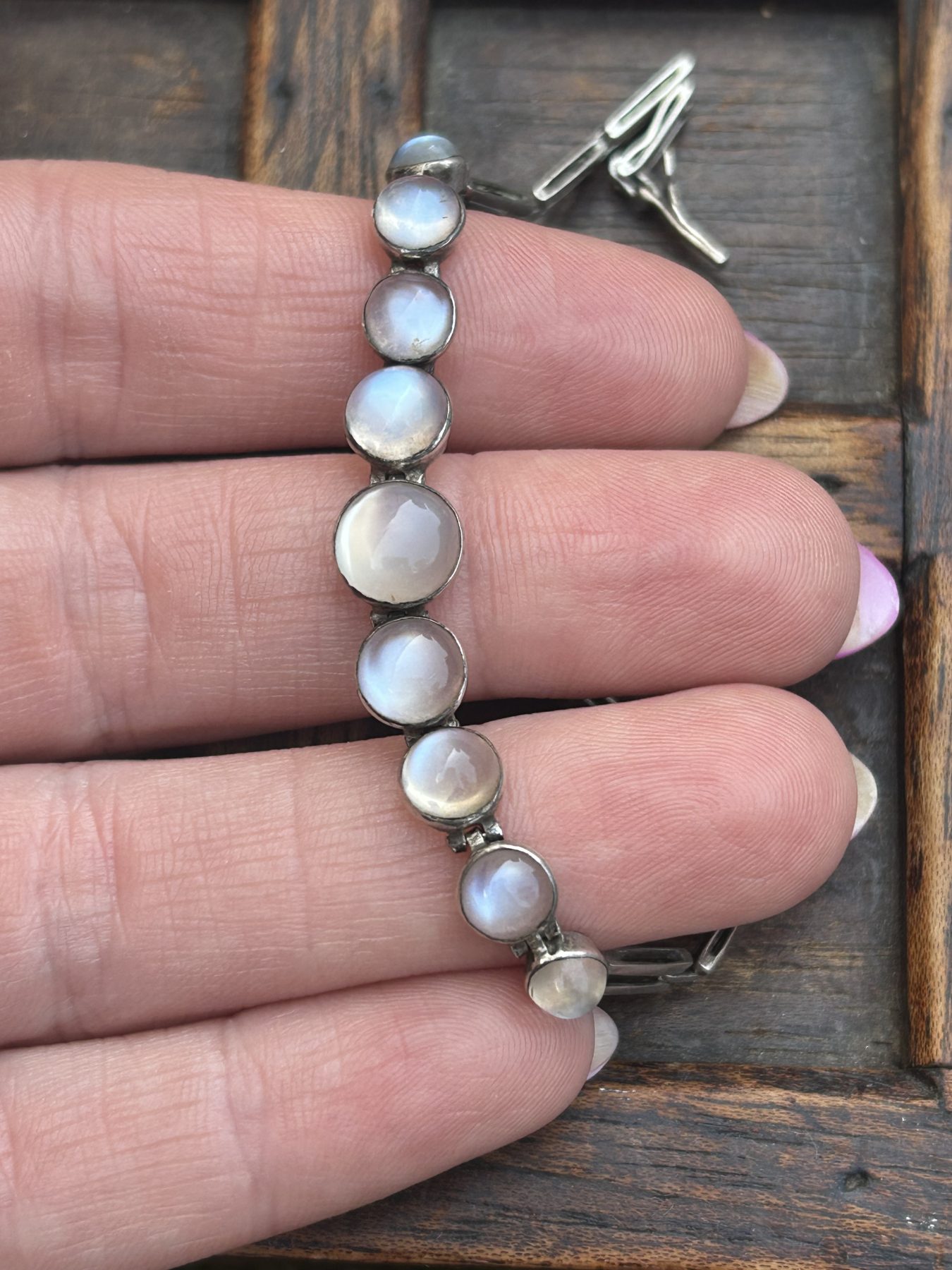 Antique silver moonstone bracelet - Image 6