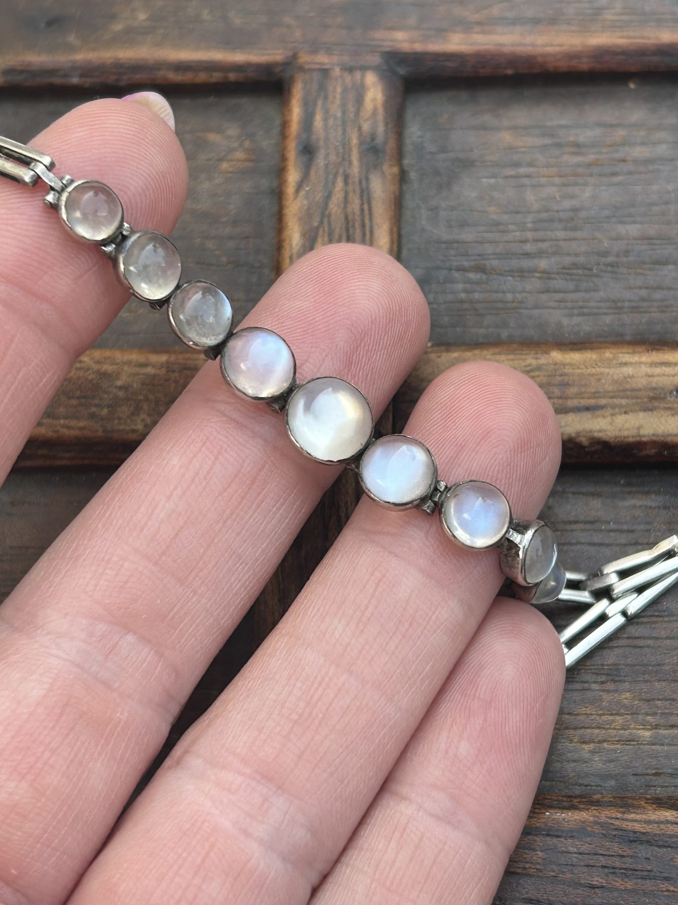 Antique silver moonstone bracelet - Image 4