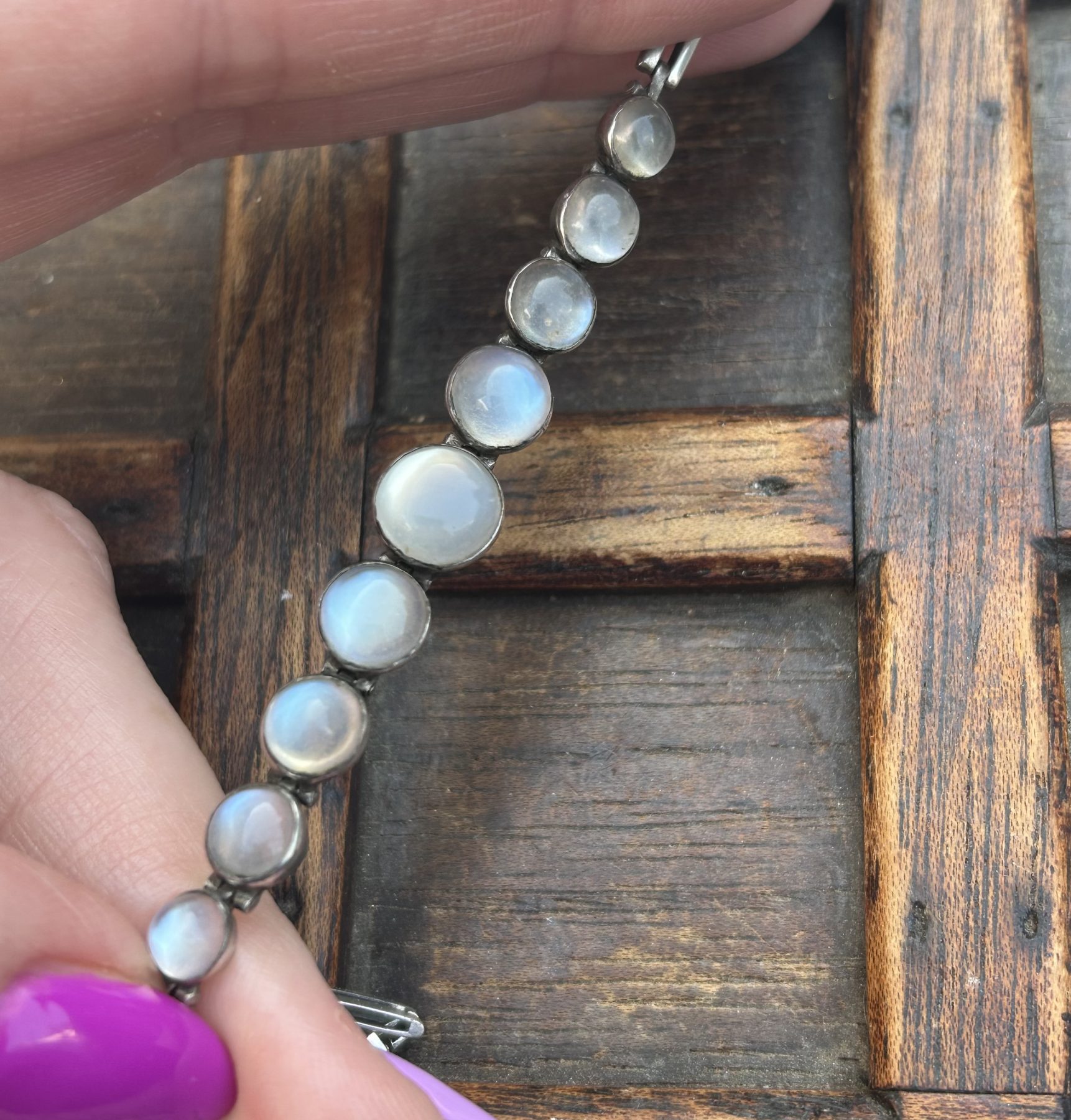 Antique silver moonstone bracelet - Image 5